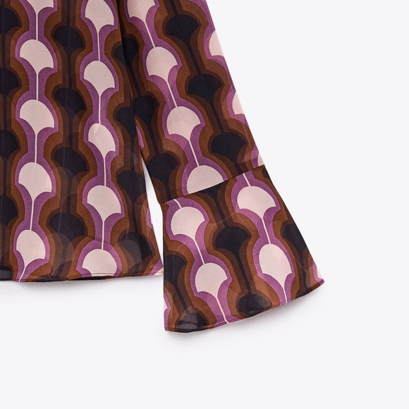 ZARA Ruffled Printed Blouse Pink BNWT - Picture 5 of 6